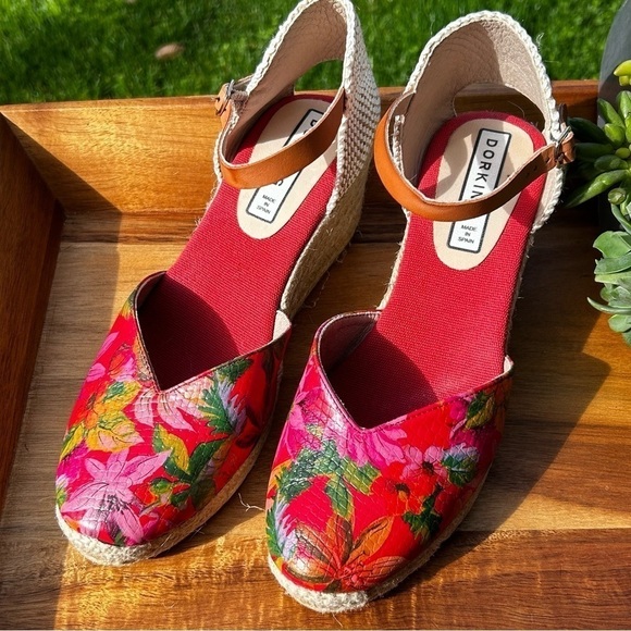 Dorking by Fluchos Red Leather Floral Ankle Strap Espadrilles | Size 39 | 9 NWOT - Picture 8 of 8